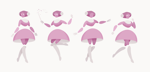 Embodied AI, abstract nanny figure moving pose, baby monitoring caregiver device serving as home, health, education helper, robotic childcare technology, household task assistant vector illustration