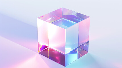 3d crystal glass cube with refraction and holograph - obrazy, fototapety, plakaty