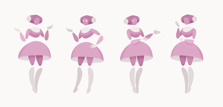 Embodied AI, abstract nanny figure talking pose baby monitoring caregiver device serving as home, health, education helper, robotic childcare technology, household task assistant vector illustration