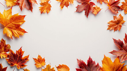 Naklejka na ściany i meble Autumn Elegance, Maple Leaf Border, Warm Fall Tones, Blank Space for Design, autumn leaves border, Copyspace for text