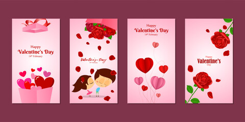 Vector illustration of Happy Valentines Day social media feed set template