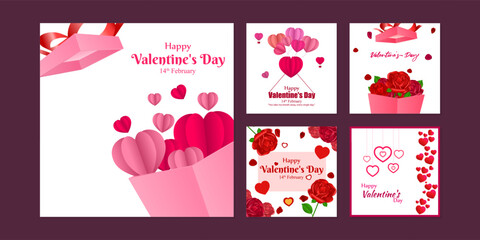 Fototapeta na wymiar Vector illustration of Happy Valentines Day social media feed set template