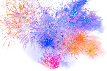 colourful firework display set for celebration happy new year and merry christmas and  fireworks on white background