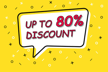 Megaphone with sale tag up to 80 percent off speech bubble. Loudspeaker. Banner for business, marketing and advertising. Vector illustration