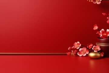 Abstract red banner for Chinese New Year with decoration and copy space
