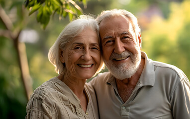 Joyful Elderly Couple Smiling Outdoors