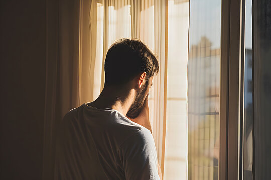 Tr&uuml;be Gedanken im Sonnenlicht: Mann in der Trostlosigkeit eines sonnigen Tages