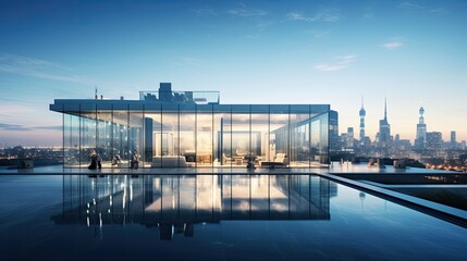 New York City Skyscrapers reflected in water 3D rendering