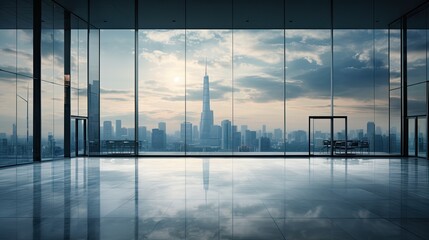 empty room with cityscape and modern building in shanghai,China.