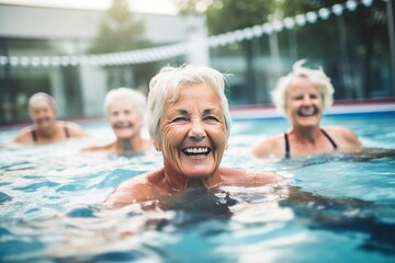 Elderly women find joy in aqua gym, staying active and healthy.
