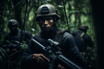 Fototapeta premium Guerrilla warfare in dense jungles