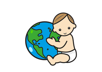 地球を抱っこする赤ちゃん