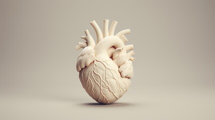 Detailed human heart model on gradient beige background with vibrant colors and intricate anatomy - obrazy, fototapety, plakaty