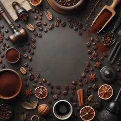 Coffee grinder and coffee beans on a wooden background.