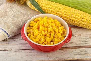 Canned yellow corn in the bowl