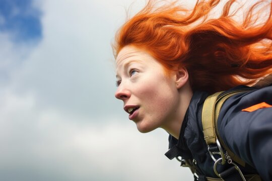 cropped image of a young woman skydiving