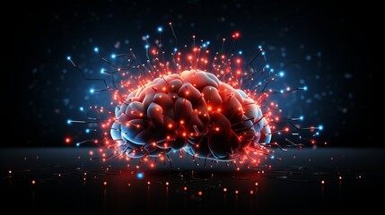 Obraz premium Celestial brilliance brain aglow in galactic core surrounded by vivid blue and red lights