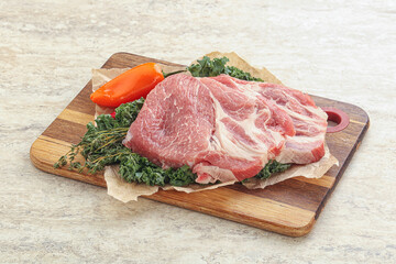 Raw pork neck for cooking