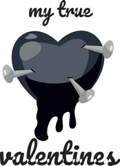 Cute happy valentines day set. Cartoon love romantic stickers elements with hearts. Hand drawn vector illustration