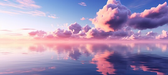 Abstract minimalist sunset seascape with cloud formation over water on spring background