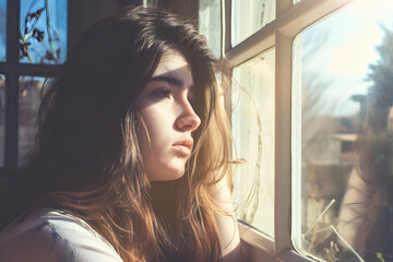 Trübe Gedanken im Sonnenlicht: Frau in der Trostlosigkeit eines sonnigen Tages