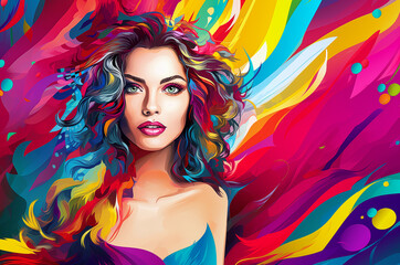 Art inspiration colourful painting of woman with brush painted hair.