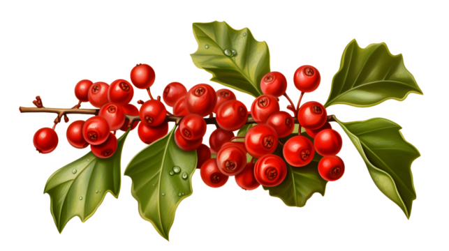 Holly berries, PNG, Transparent, No background, Winter, Festive, Christmas, Holly plant, Red berries, Evergreen, Symbolic, Traditional, Yuletide, Seasonal
