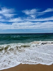 Waved ocean, blue ocean horizon, seascape horizon background, natural ocean view