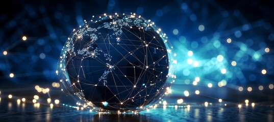 Worldwide communication network on a globe, symbolizing global reach and instant connections - obrazy, fototapety, plakaty