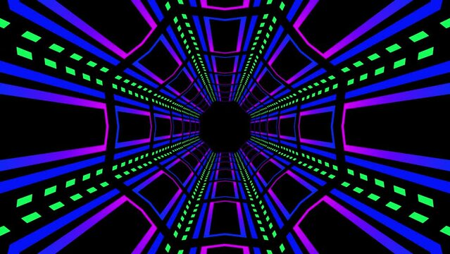 Captivating VJ loop with dynamic and trippy neon hypnotic seamless patterns. Animation background.	

