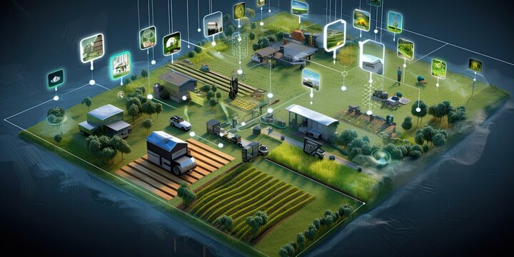 Represents digital tools for planning, monitoring, and managing farm operations