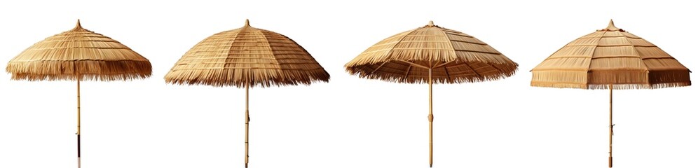 Straw Beach Umbrella Isolated on white Background PNG - obrazy, fototapety, plakaty