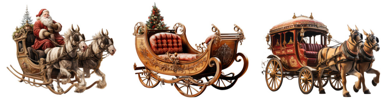 horse and carriage on the street on transparent background PNG