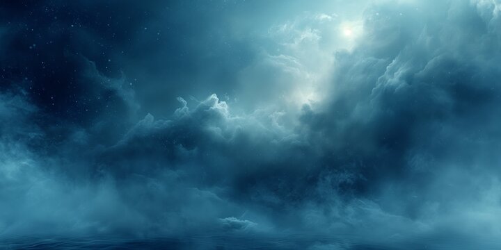 Majestic night sky with clouds and moon over tranquil sea