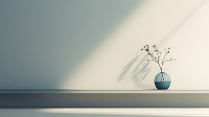 glass flower vase with ornamental plants, refracted indoor light.