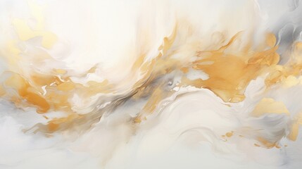A mesmerizing fusion of white and golden hues, swirling and blending to form an abstract liquid symphony of pure elegance.