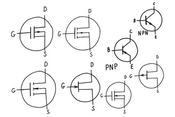 pnp transistor schematic symbol vector illustration - obrazy, fototapety, plakaty