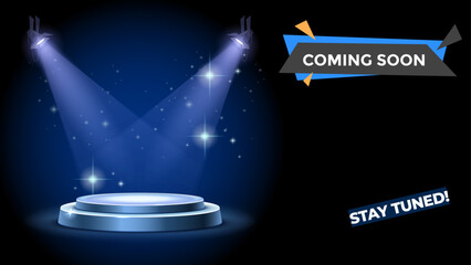 coming soon on dark background with glowing lights minimalistic vector