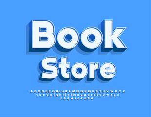 Vector bright Sign Book Store. Modern Stylish Font. Cool 3D Alphabet Letters, Numbers and Symbols