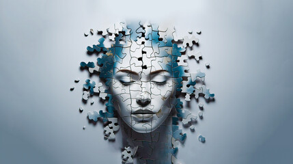 Woman face compose by jigsaw , Bipolar disorder, a Mental health, Alzheimer