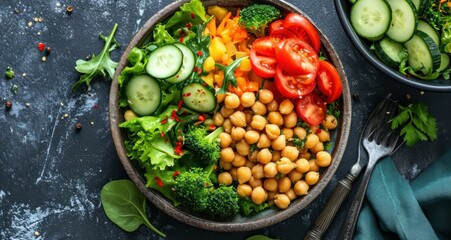 a bowl filled with salad and chickpeas