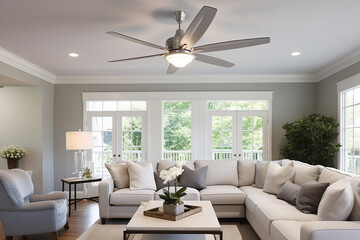 ceiling fan installation in a residential living room