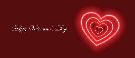 Valentines' day background with neon hearts, banner, concept love
