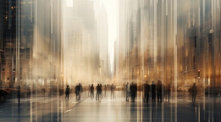 a blurry image of people and buildings