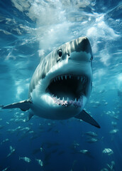 Obraz premium Great White Shark in blue ocean