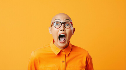 Amazed surprised man with orange eyes, surprise and shocked - obrazy, fototapety, plakaty