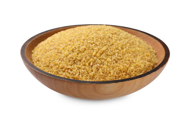 Bowl of raw bulgur isolated on white