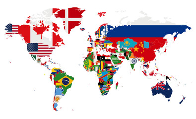 Political World Map vector illustration with the flags of all countries. Editable and clearly labeled layers. - 710594137