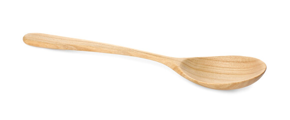 One empty wooden spoon isolated on white
