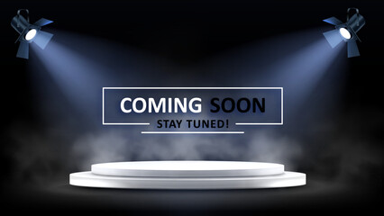 coming soon on dark background with glowing lights minimalistic vector